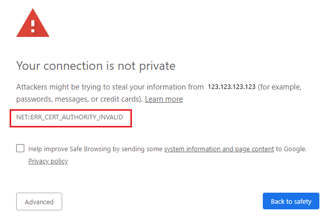 self signed certificate warning
