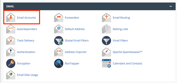 email accounts link highlighted