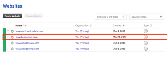 wordpress site showing in list and highlighted
