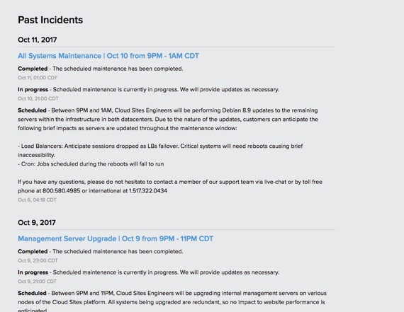 cloud sites past incidents list