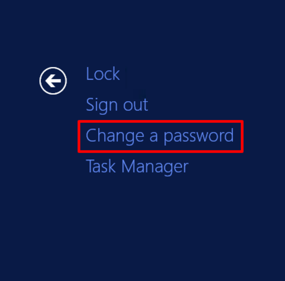 change a password link highlighted