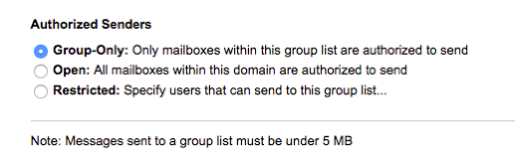 group senders allowed marked