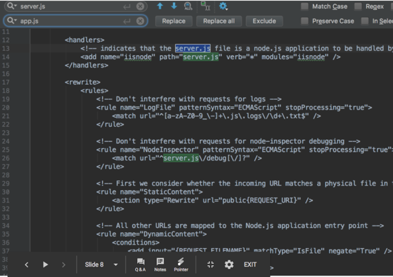 find and replace showing