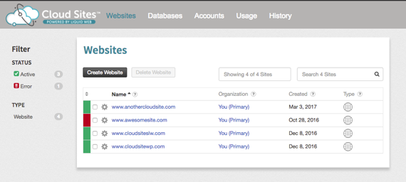 cloud sites home page
