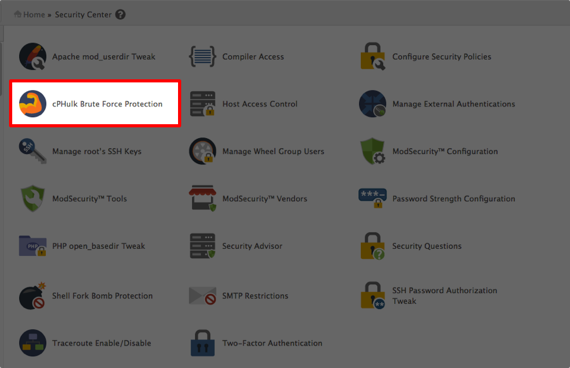 cphulk link in security center of whm