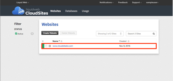 site selected on home page of cloud sites
