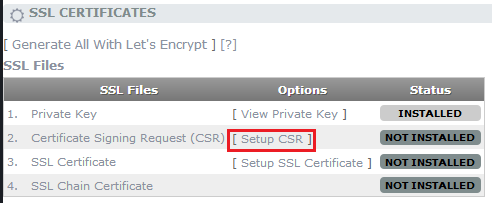 setup csr link highlighted