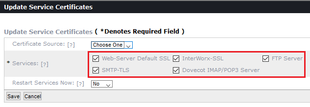 ssl service selection screen