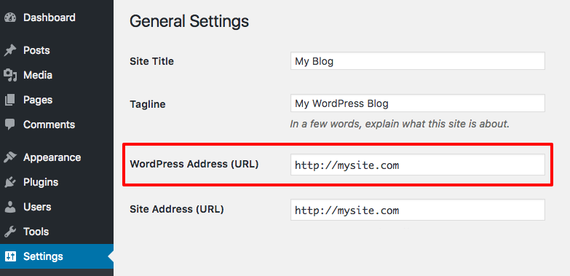 wordpress address url field highlighted