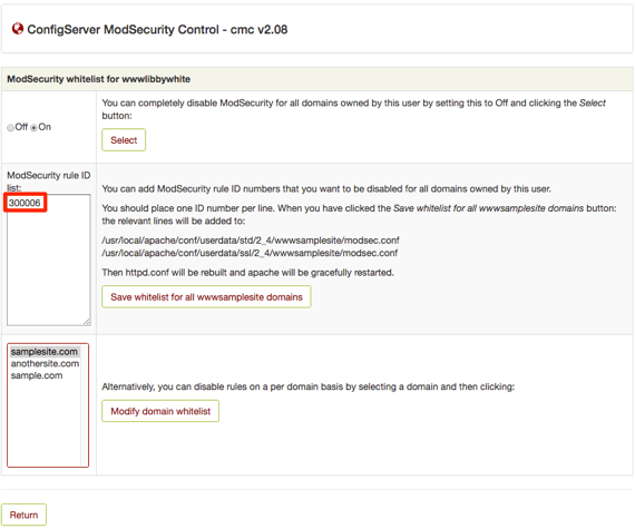 domain rule id highlighted in whitelist
