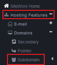 subdomain link highlighted
