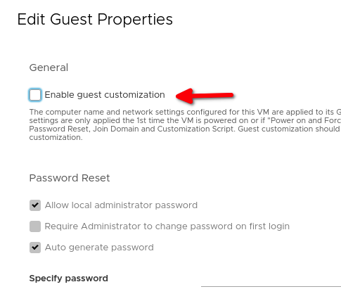 enable guest customization check box
