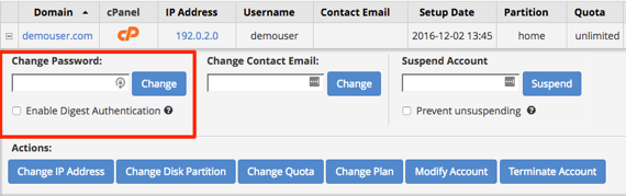 password change section highlighted