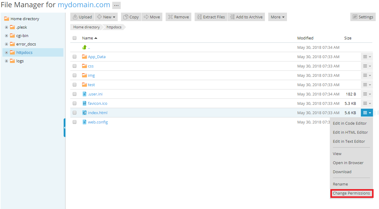 change permissions highlighted