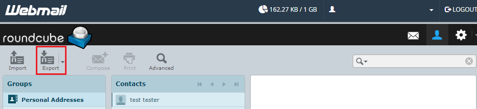 roundcube export button