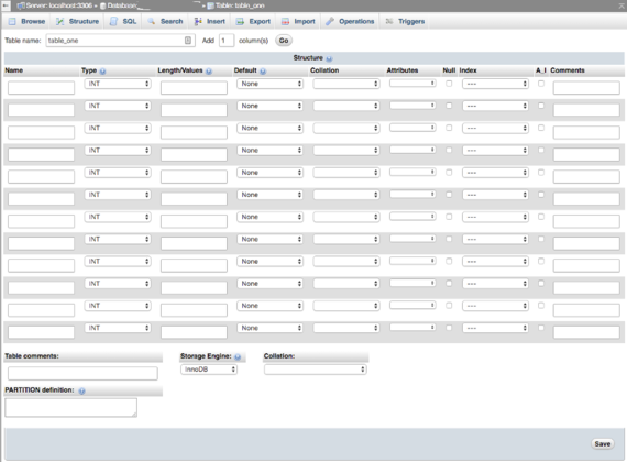 example of database in phpmyadmin