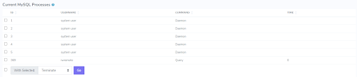 mysql process list screenshot