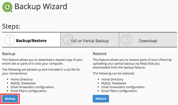 backup wizard home page