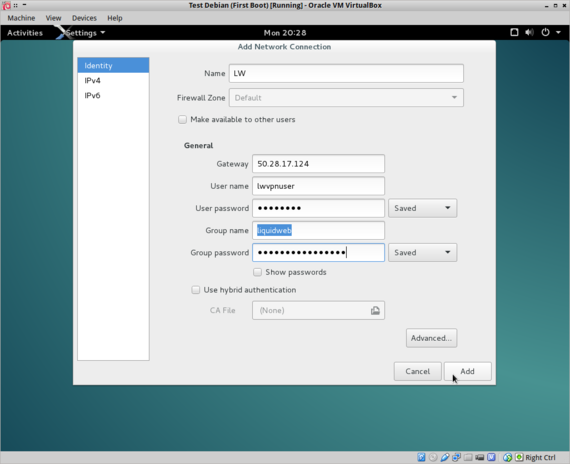 login credentials entered