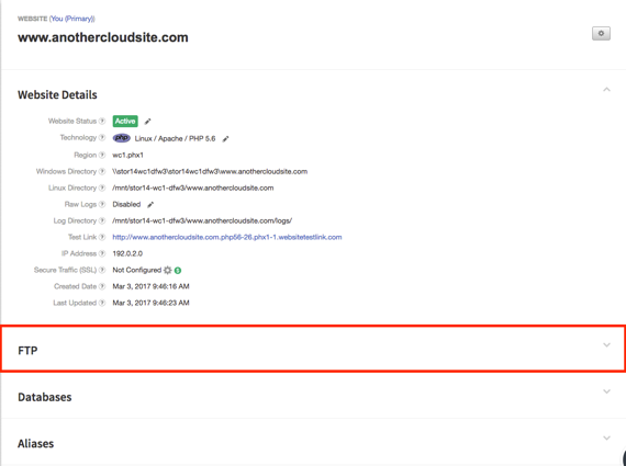 ftp section highlighted