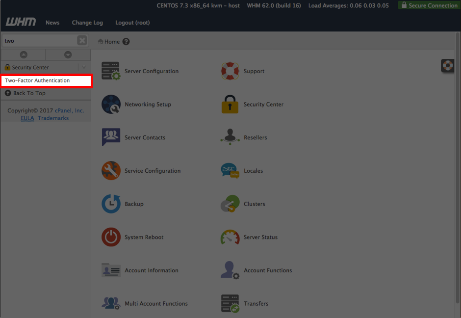two factor authentication link highlighted