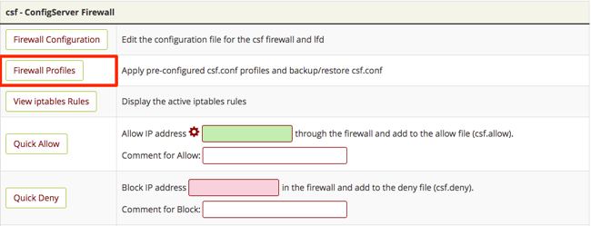 firewall profile button highlighted