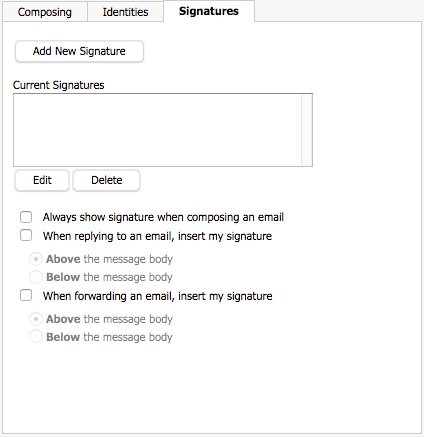 signatures tab for email settings
