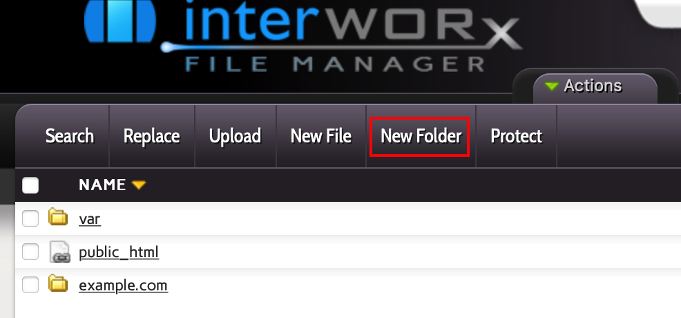 new folder link highlighted