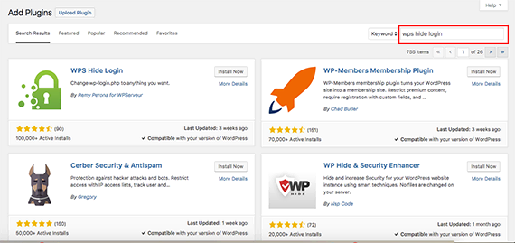 wps hide login search term highlighted