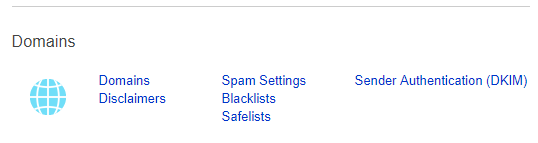 domains section of control panel