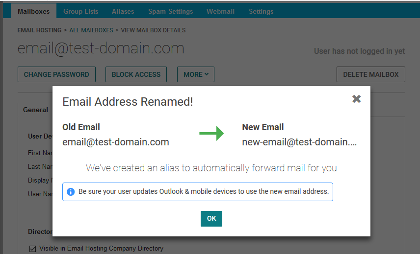new email alias created
