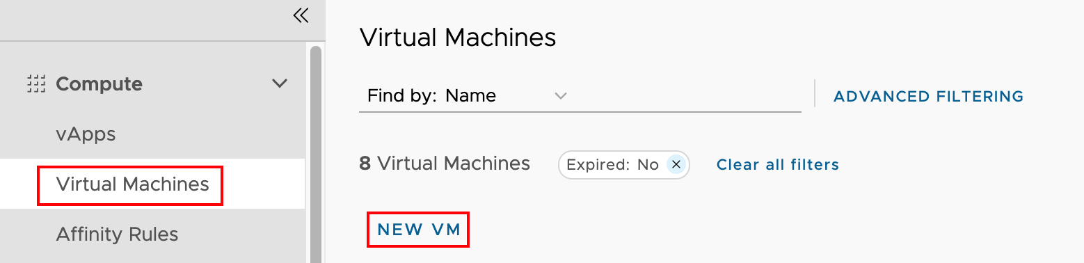 new vm link highlighted