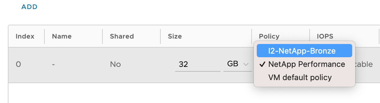 change storage policy selection highlighted
