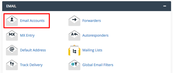 email accounts link highlighted