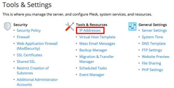 ip address link highlighted