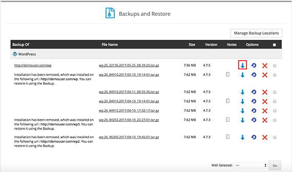 down arrow icon highlighted