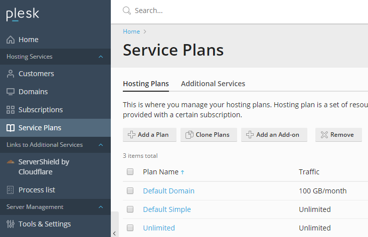service plan management screen