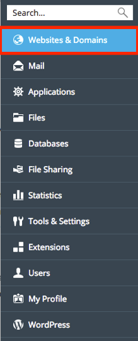 websites and domains link highlighted
