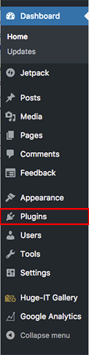 plugins link highlighted in menu