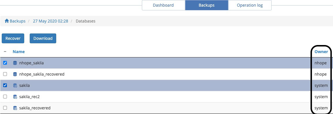 database list screenshot