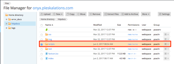 Directory highlighted in httpdocs