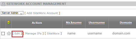 siteworx account edit link highlighted