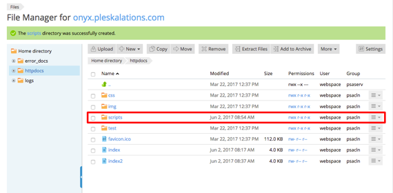 new directory highlighted in list