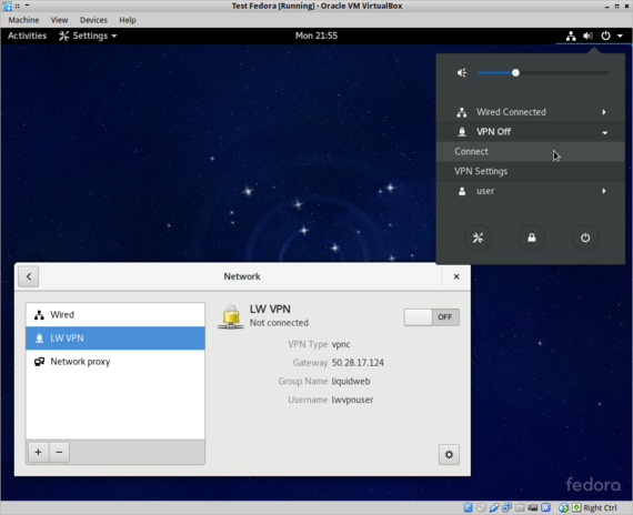 lw vpn highlighted and connect highlighted in menu