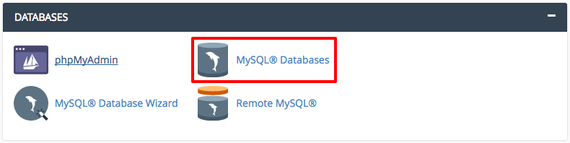 mysql databases link highlighted