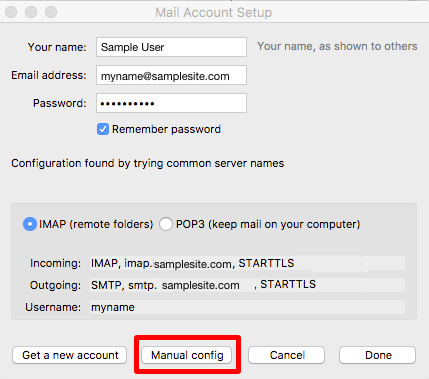 Manual config button highlighted