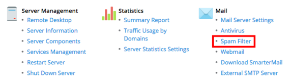 spam filter link highlighted