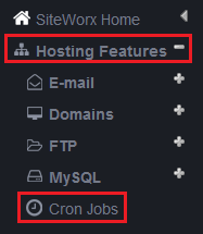 cron link in siteworx highlighted