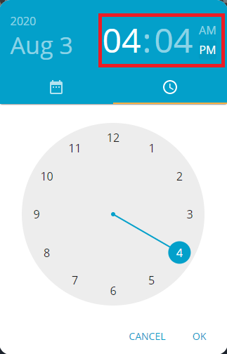 time selection highlighted