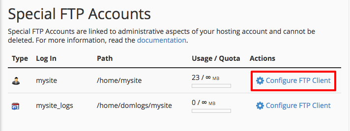 configure ftp client